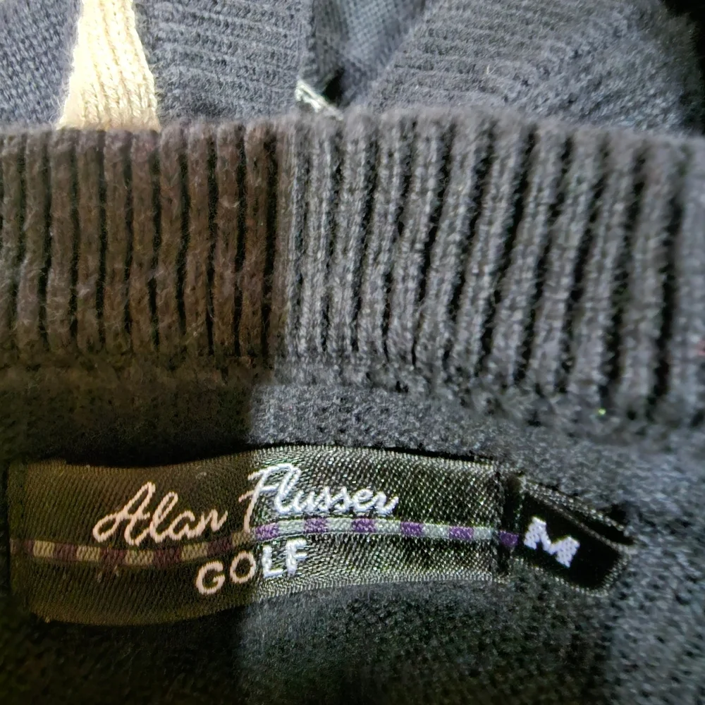 Alan Flusser Golf Argyle Sweater Vest Men’s Medium‎ Black Beige Pima Cotton